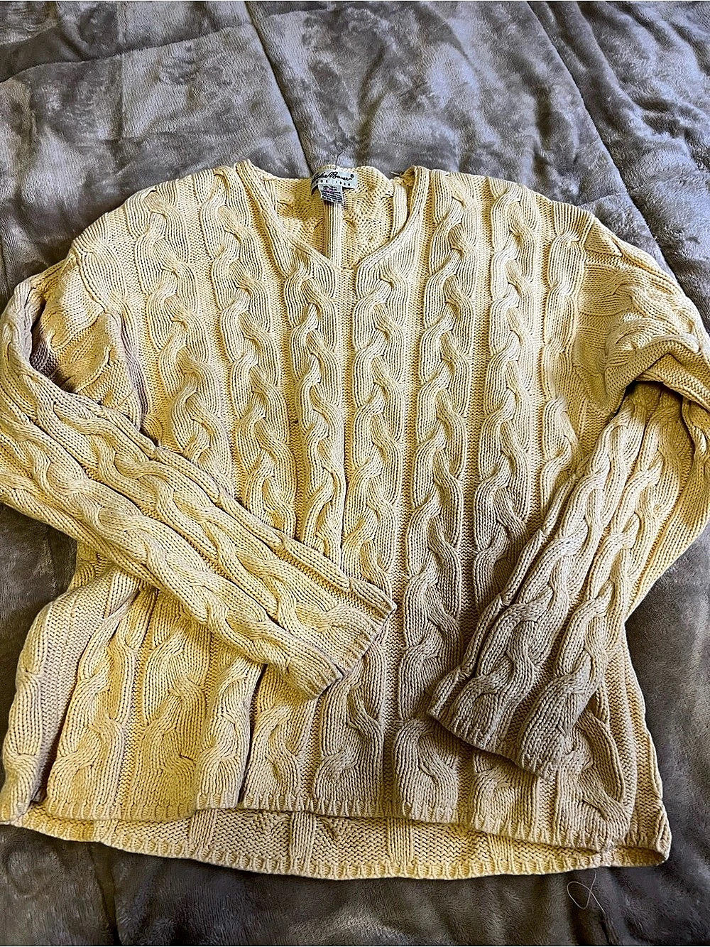 Vintage Eddie Bauer Cable Knit Sweater Butter Yellow